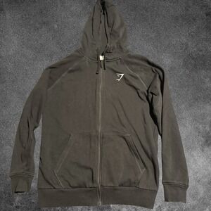 Gymshark Hoodie Mens Medium Black Full Zip Athletic Training Sweatshirt Gym Logo